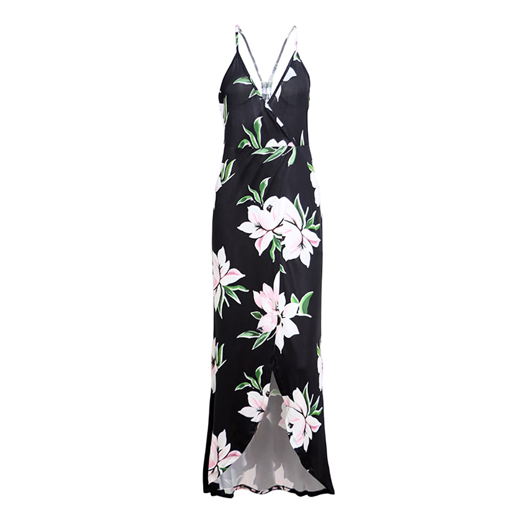 Womens Floral Maxi Dress V Neck Backless Sleeveless Beachwear for Summer Wholesale Available