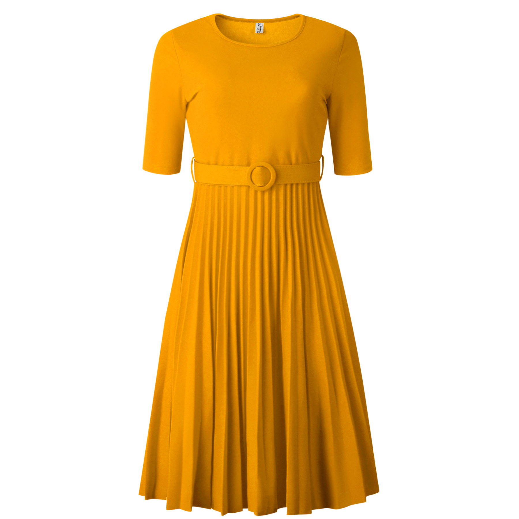 Plus Size Women's Summer Dress — African Fashion, Pleated Design, Solid Color, Short Sleeve, Elegant Style — Wholesale Supply