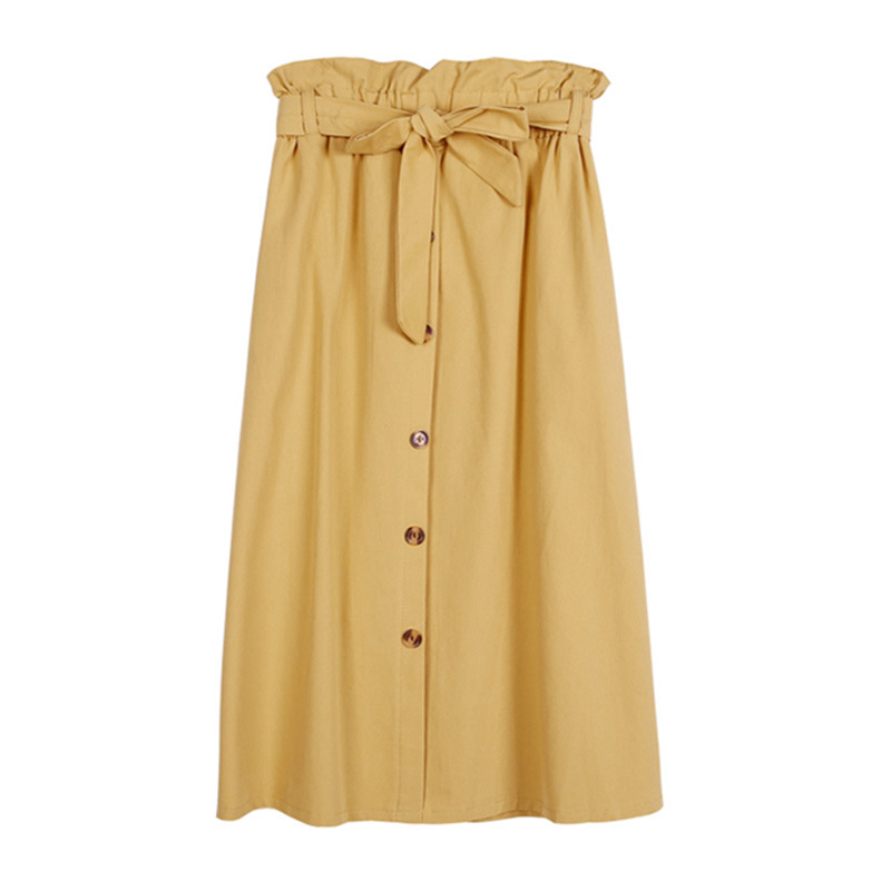 High Waisted A Line Midi Skirt Solid Color Button Closure Flattering Fit Spring Summer Fashion Wholesale Available