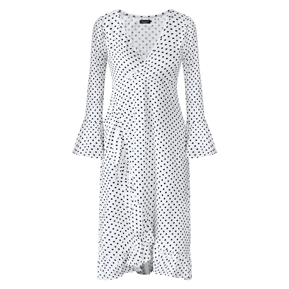 Polka Dot Ruffle Hem Midi Dress Womens Spring Summer Fashion Elegant Casual Wear Wholesale Available