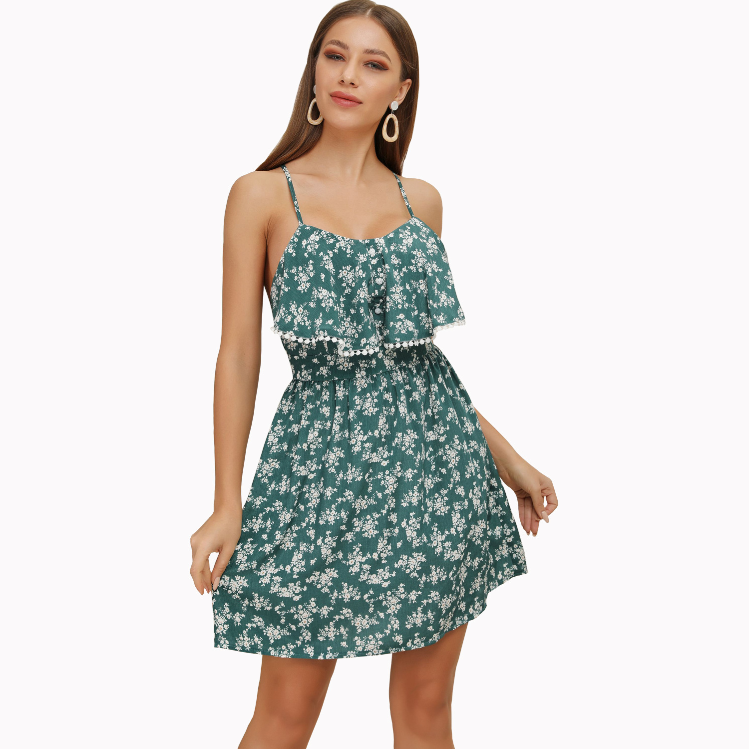 Floral Print Spliced Lace Maxi Dress Sleeveless Bohemian Style Perfect for Summer Vacations Wholesale Available