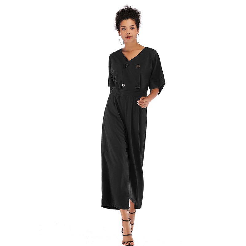 Womens Jumpsuit High Waisted V Neck 3 4 Length Spring Fashion for Casual Wear Wholesale Available