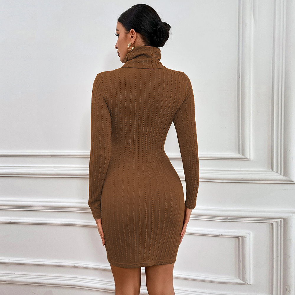 New Sexy Hollow Out Slim Fit Bodycon Dress with Textured Twisted Fabric Long Sleeve