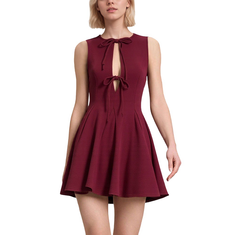 Summer New Slim Waist Bowknot Splicing Sexy Sweet Sleeveless Dress