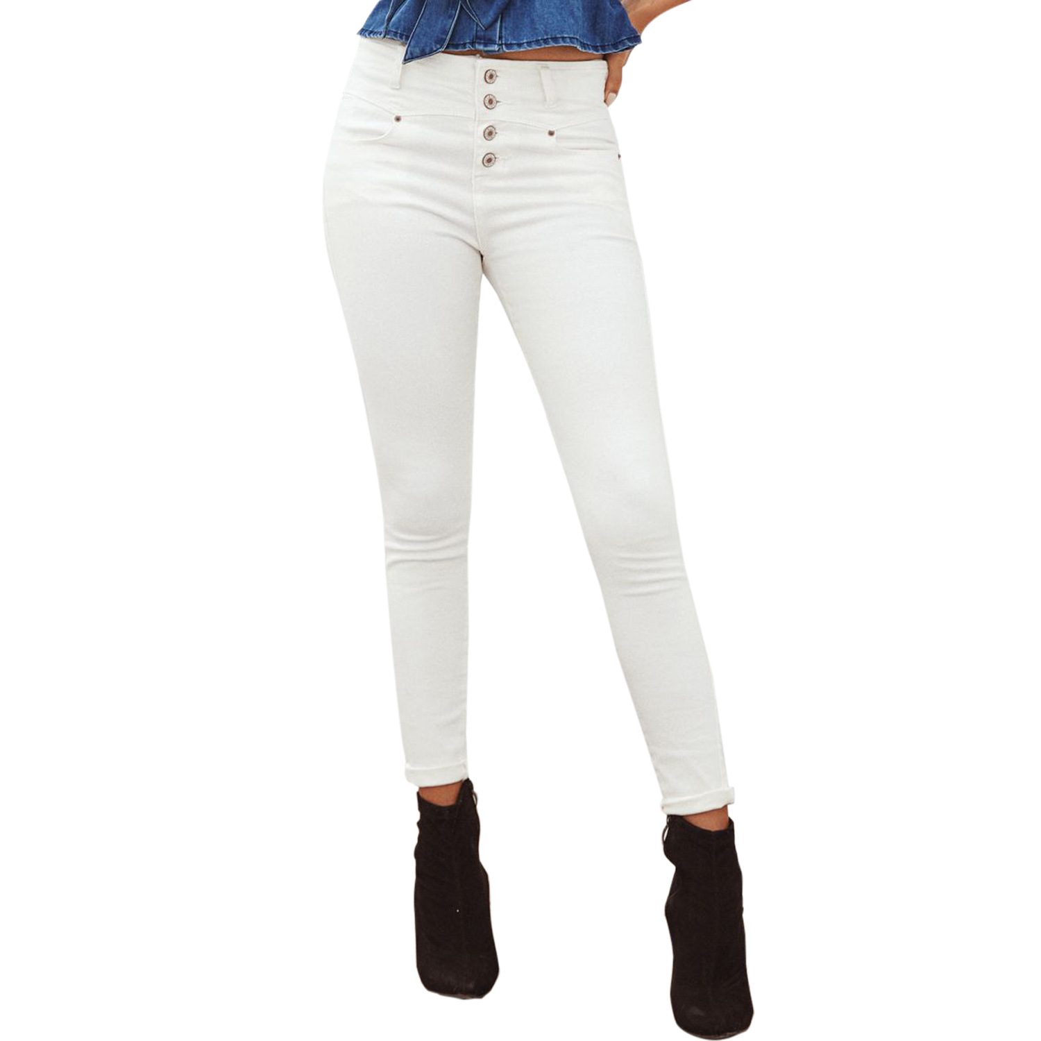 High Waisted White Denim Pencil Pants for Women Casual Style Trendy Design Comfortable Fit Wholesale Available