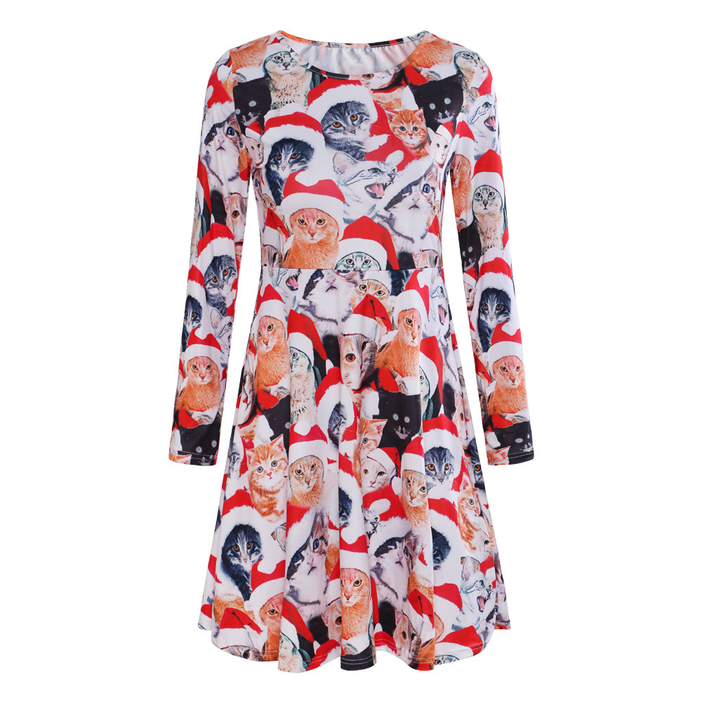 Womens Long Sleeve Printed Dress Autumn Winter Collection Christmas Theme Stylish Design Wholesale Available
