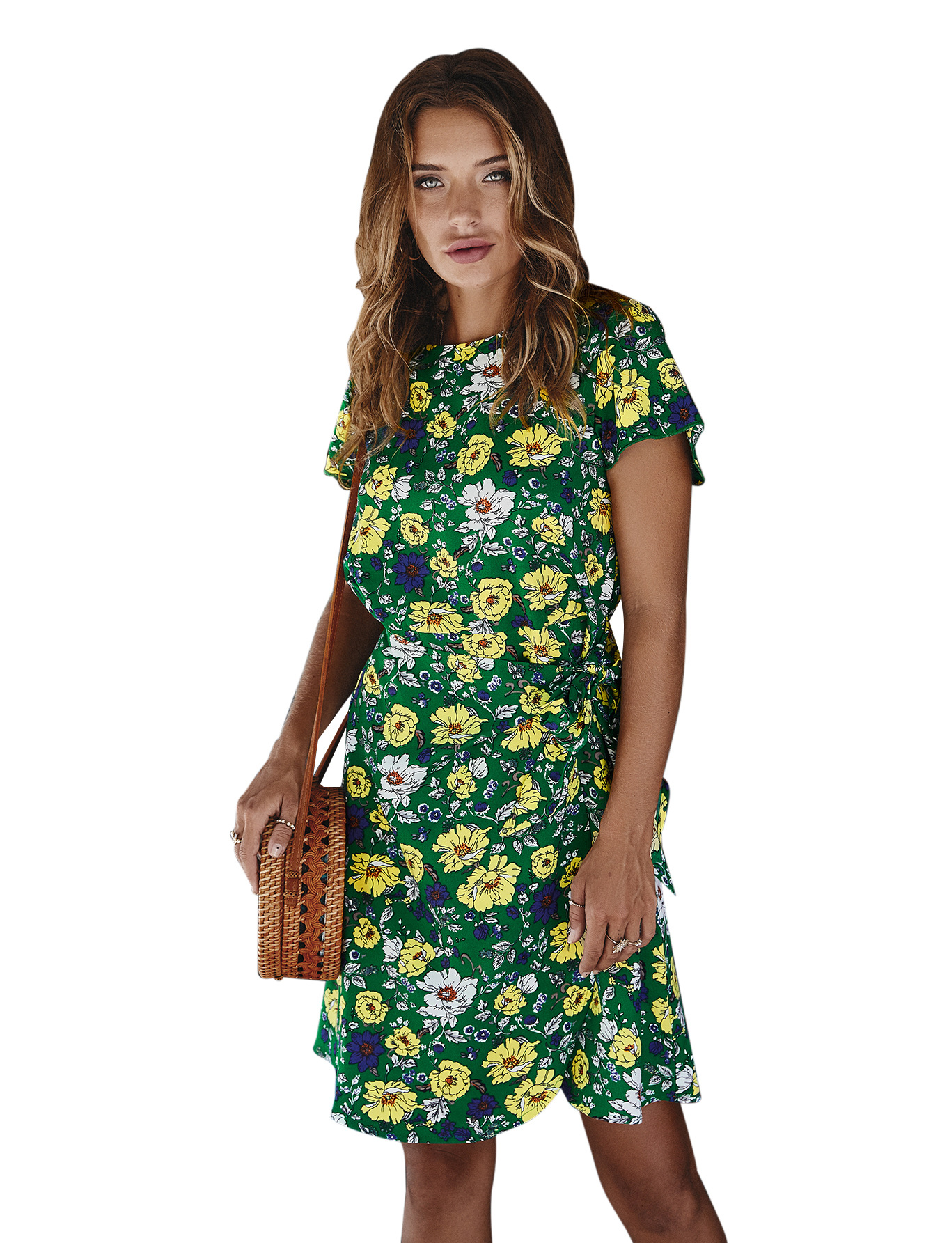 Bohemian Printed Dress Short Sleeve Fashionable Designer Style Perfect for Summer Occasions Wholesale Available