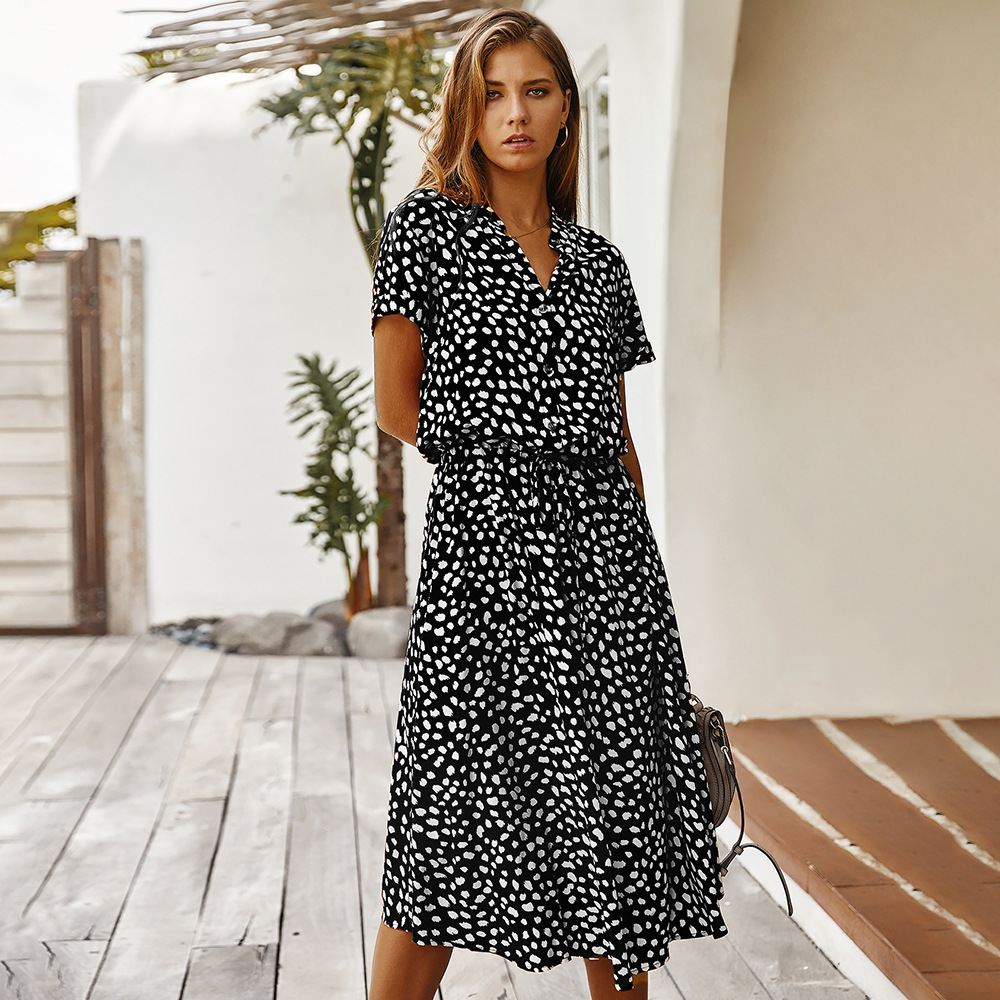 Summer Polka Dot Shirt Dress Short Sleeve Stylish Design Comfortable Fabric Casual Wear for Women Wholesale