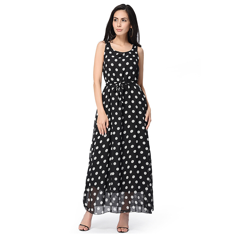 Summer Womens Dress Stylish Polka Dot Design Tie Waist Long Length Perfect for Casual Outings Wholesale Available