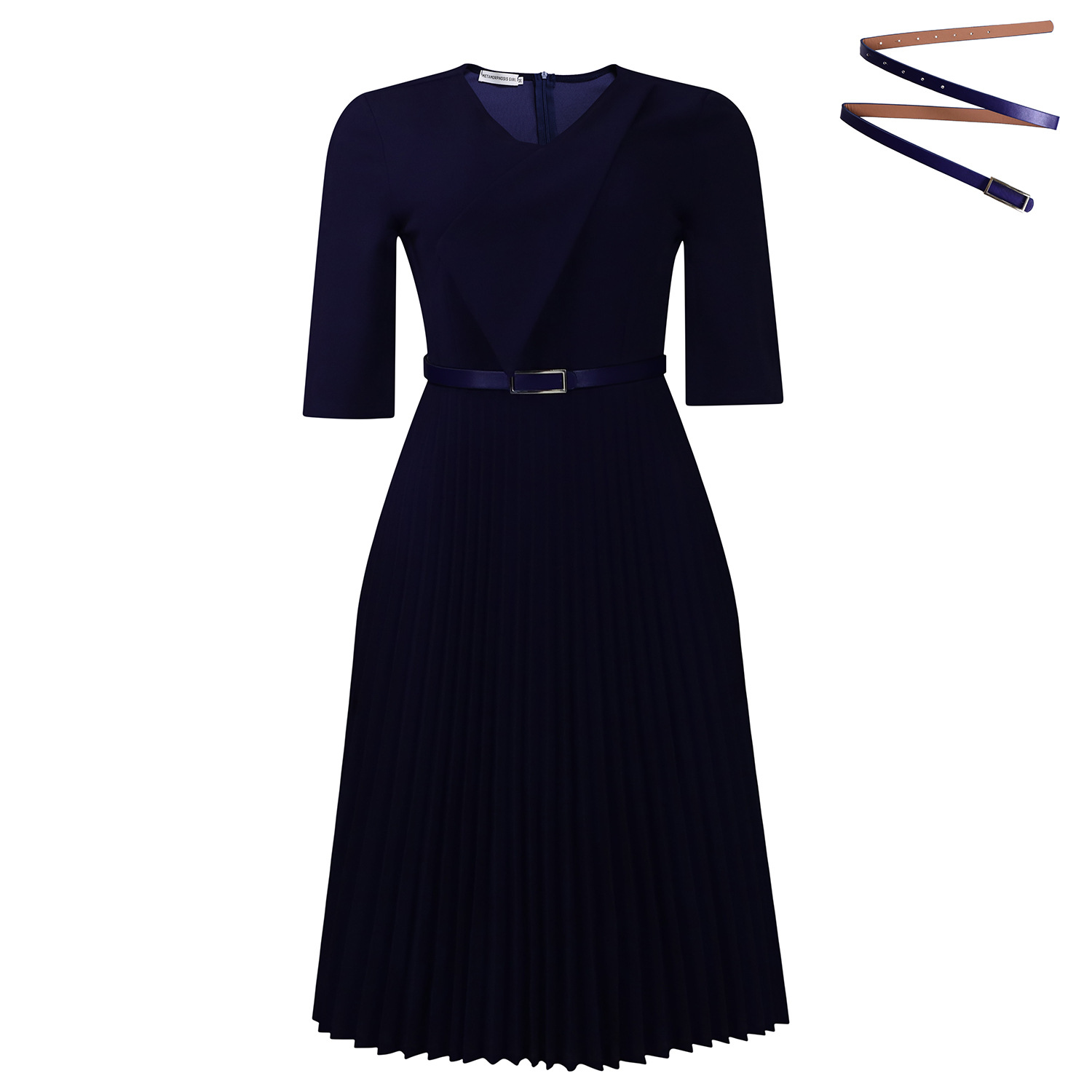 Fashionable Women's Solid Color V Neck Dress with Pleated Design for African Cross Border Trade, Elegant and Stylish Look