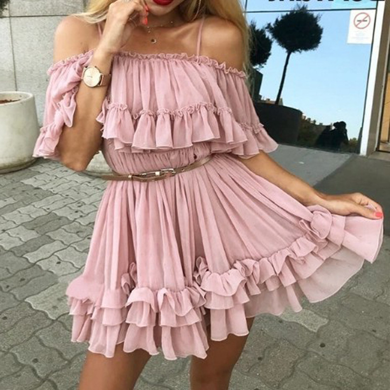 Sexy Womens Dress Off Shoulder Ruffle Hem Cake Style Perfect for Parties and Events Wholesale Available