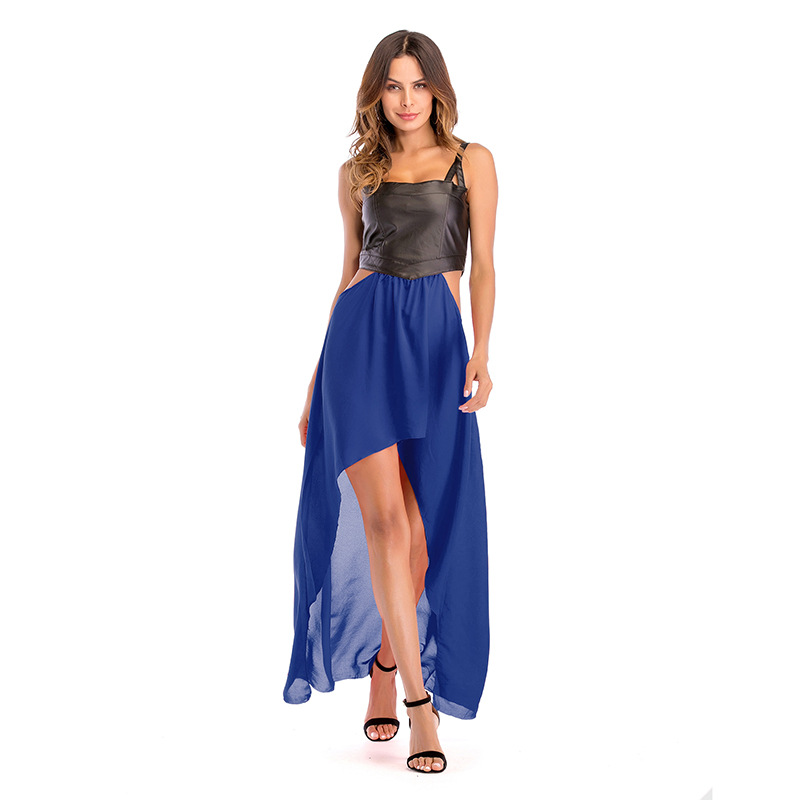 Chiffon Spliced Maxi Dress Sleeveless Waist Exposing Elegant Design Spring Summer Fashion for Women Wholesale