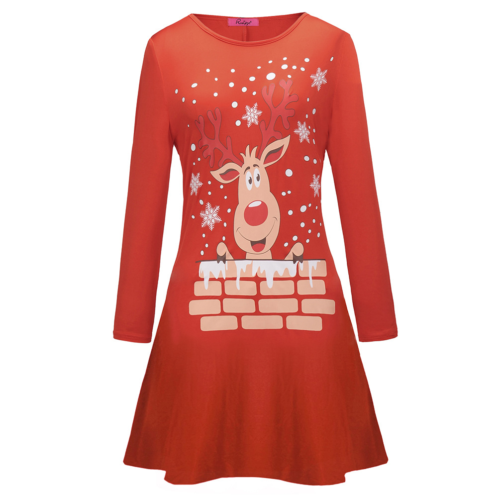 Casual Printed Long Sleeve Dress for Women Autumn Winter Fashion Perfect for Christmas Celebrations Wholesale Available