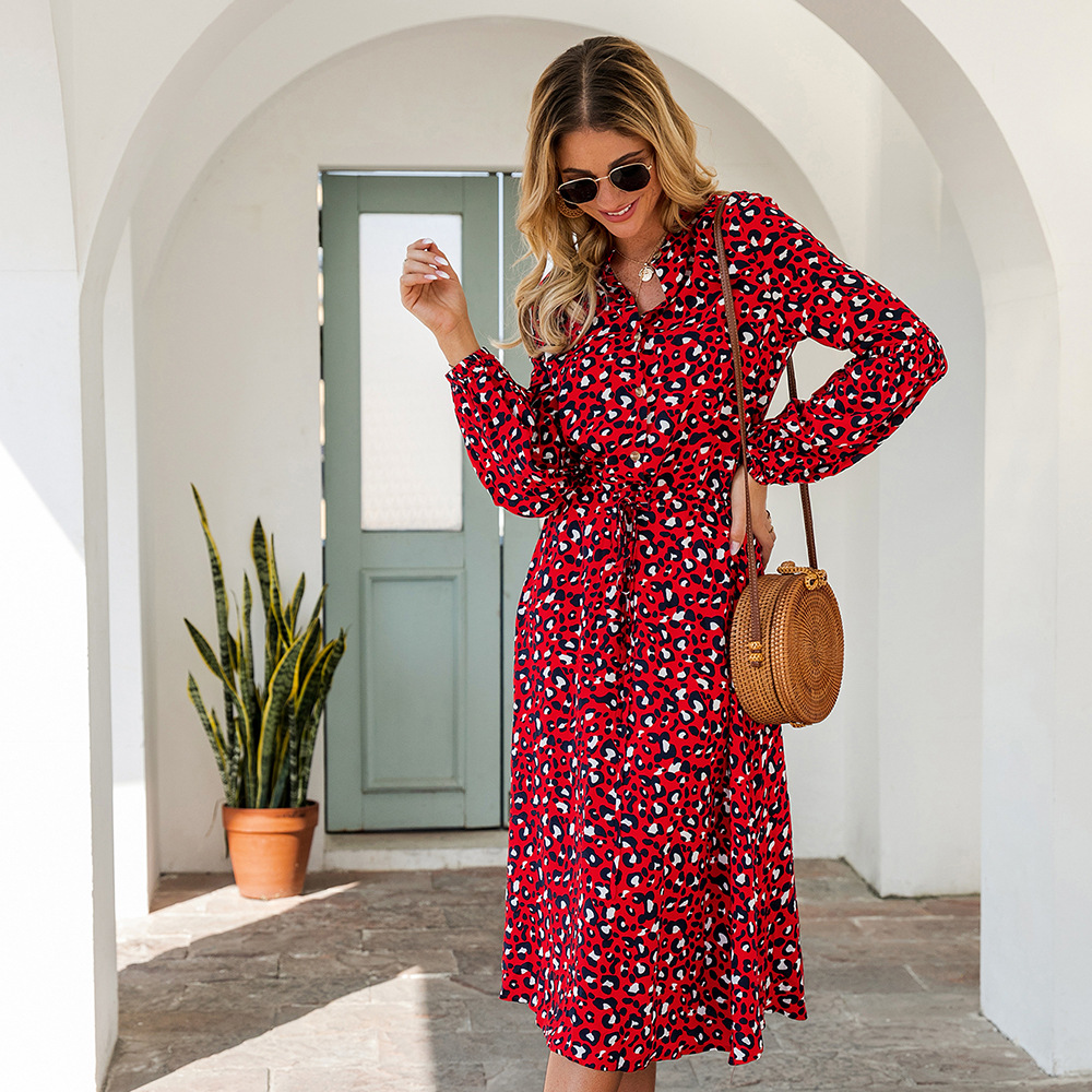 Leopard Print Long Sleeve Midi Dress Spring Summer Collection Casual Wear for Women Ready to Ship