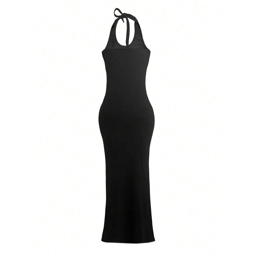 Summer Solid Color Slim Backless Sexy Halter Dress