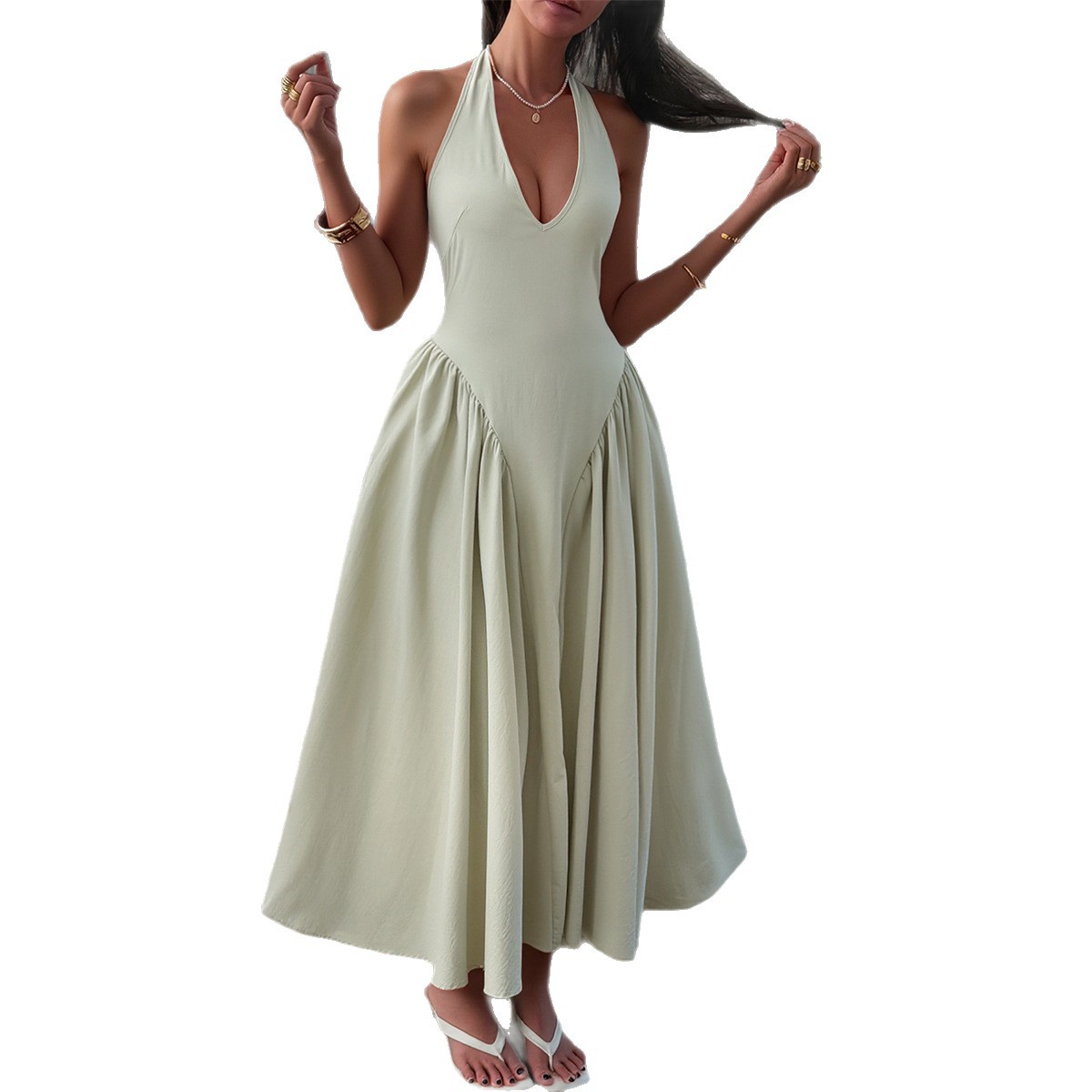 Elegant Long Dress with Halter Neck for Women