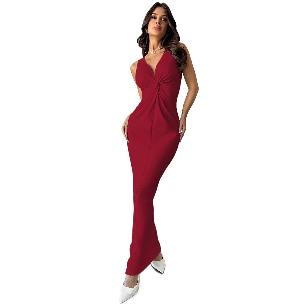 Summer Fashion Sexy Deep V Sleeveless Backless Evening Dress Women's Fashion Dress