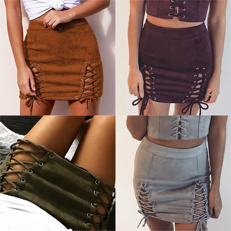 Suede Bodycon Mini Skirt Lace Up Design Sexy Fit Spring Summer Style Wholesale Available factory direct