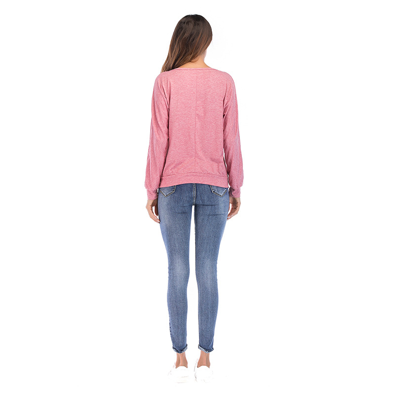 Womens Long Sleeve T Shirt Loose Fit Solid Color Button Detail Casual Wear for Everyday Use Wholesale Available