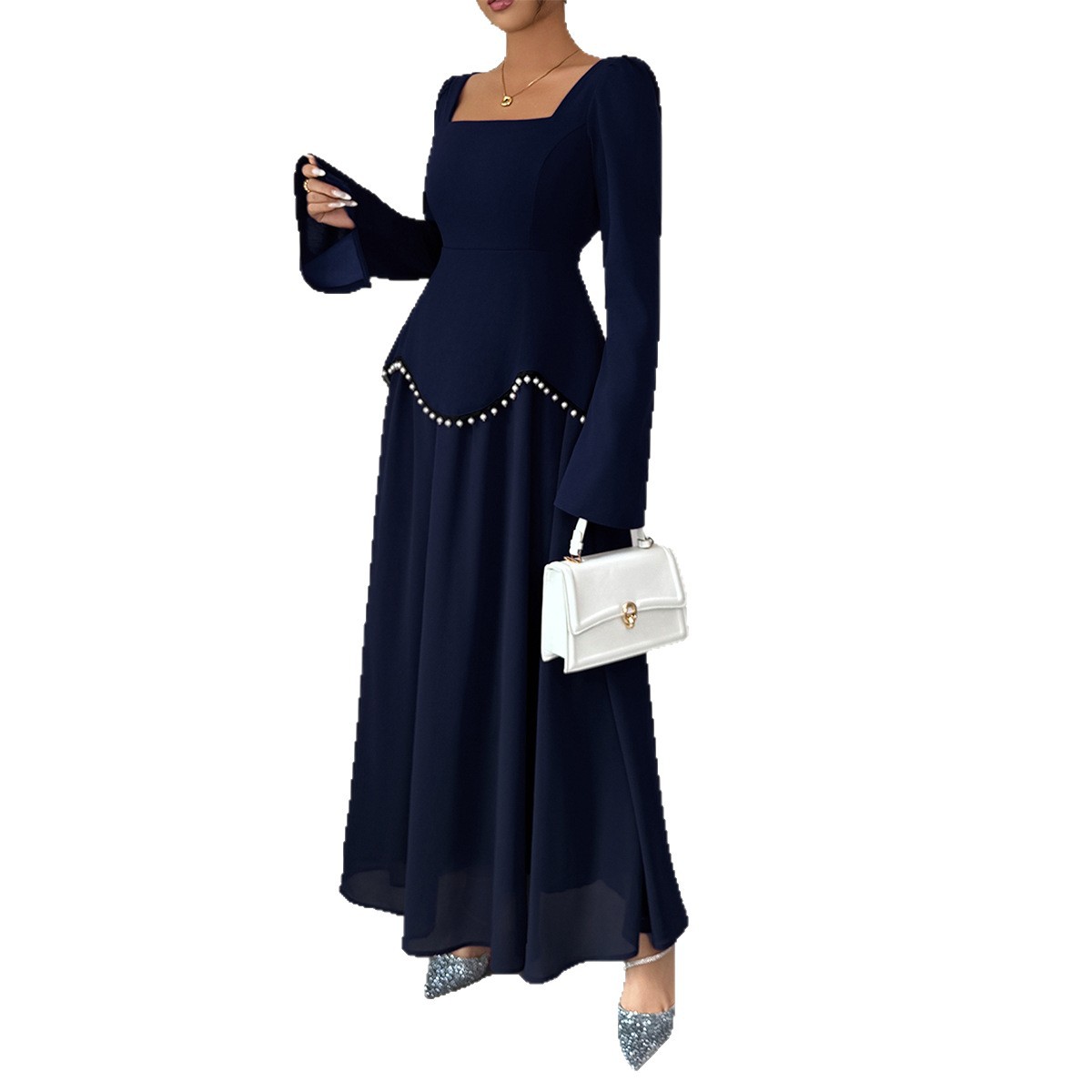 Elegant Long Sleeve Long Dress A line Style for Women Autumn Winter