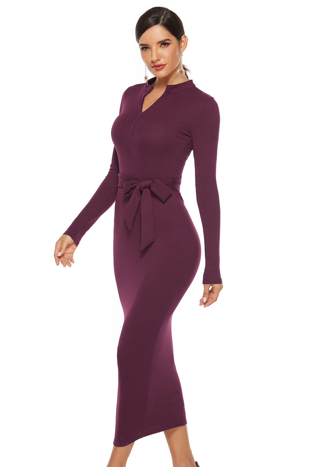 Knit Sweater Dress Long Sleeve Slim Fit Sexy High Neck Autumn Winter Casual Wear Wholesale Available