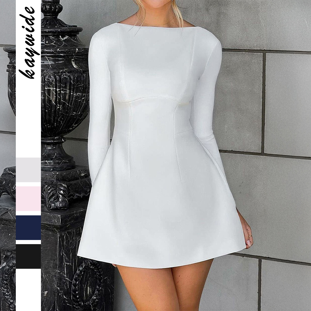 Elegant Solid Color Long Sleeve Short Dress for Women Autumn Winter
