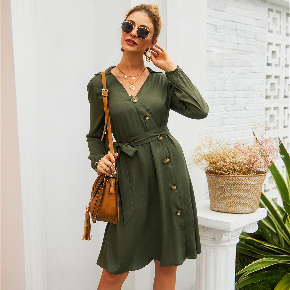 V Neck A Line Dress Waist Tie Spring Summer Comfortable Fit Wholesale Available factory direct