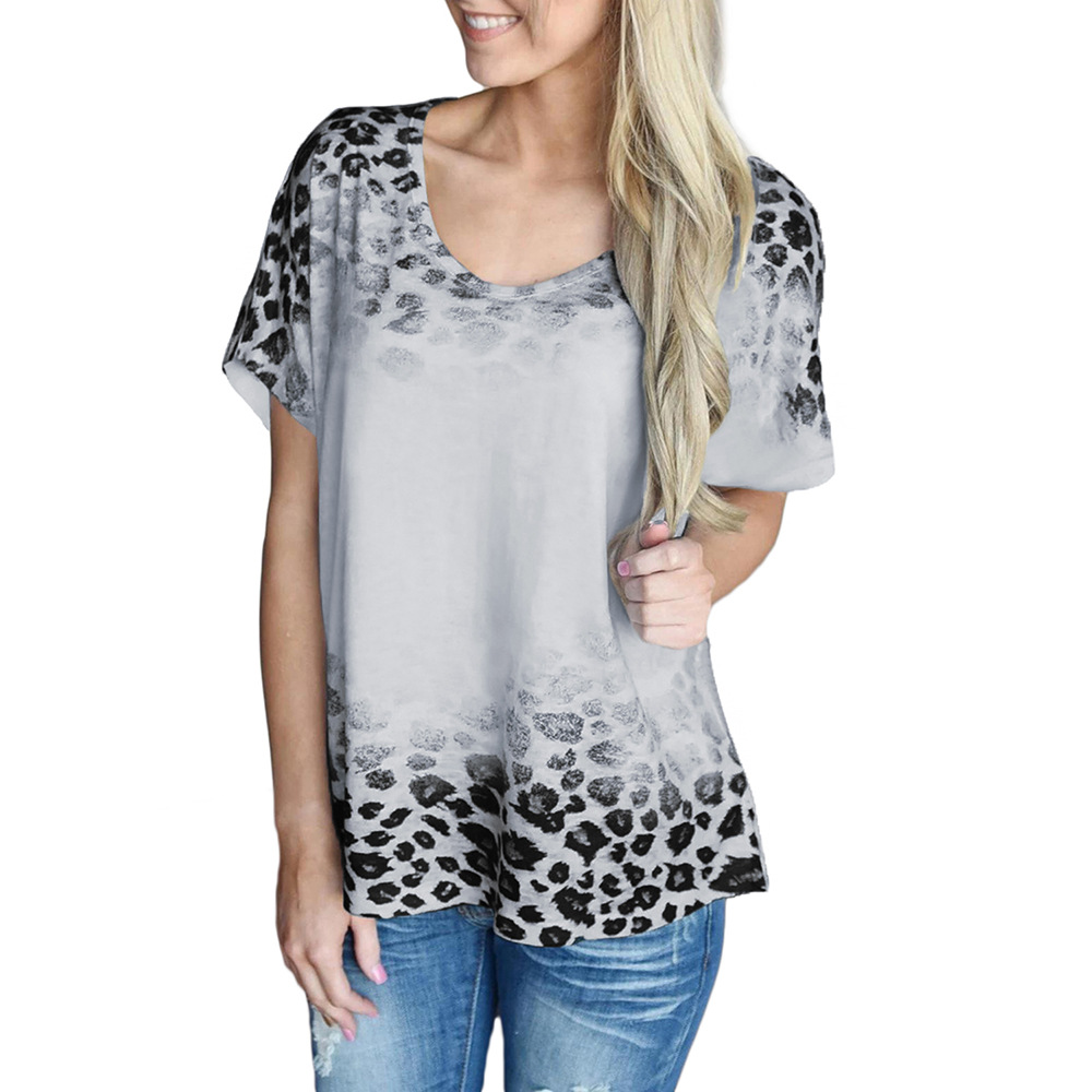 Leopard Print Womens T Shirt V Neck Short Sleeve Loose Fit Casual Style Summer Wear Wholesale Available