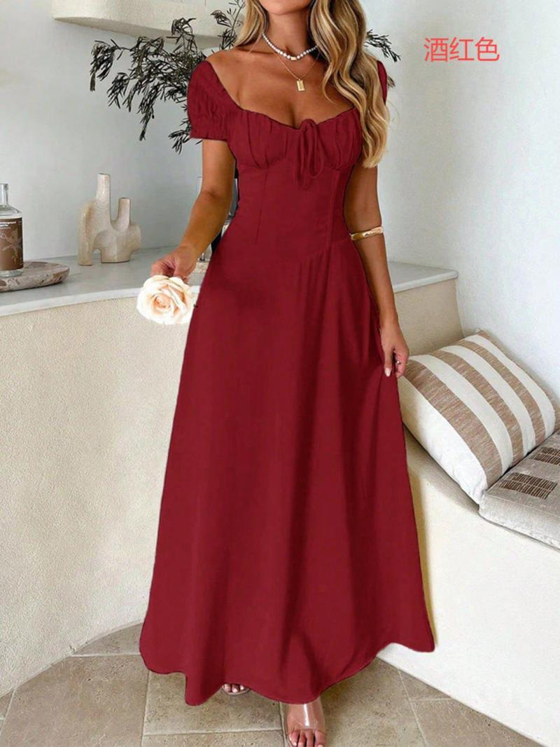 Elegant Short Sleeve Off Shoulder Long Dress for Women Spring Summer