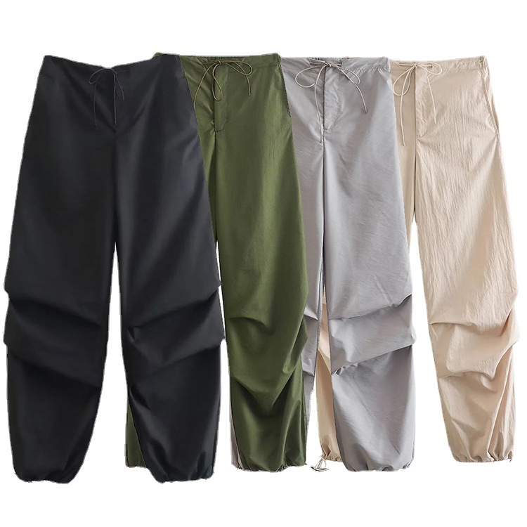 Womens High Waisted Cargo Pants Lightweight Drawstring Casual Spring Summer Wholesale Available