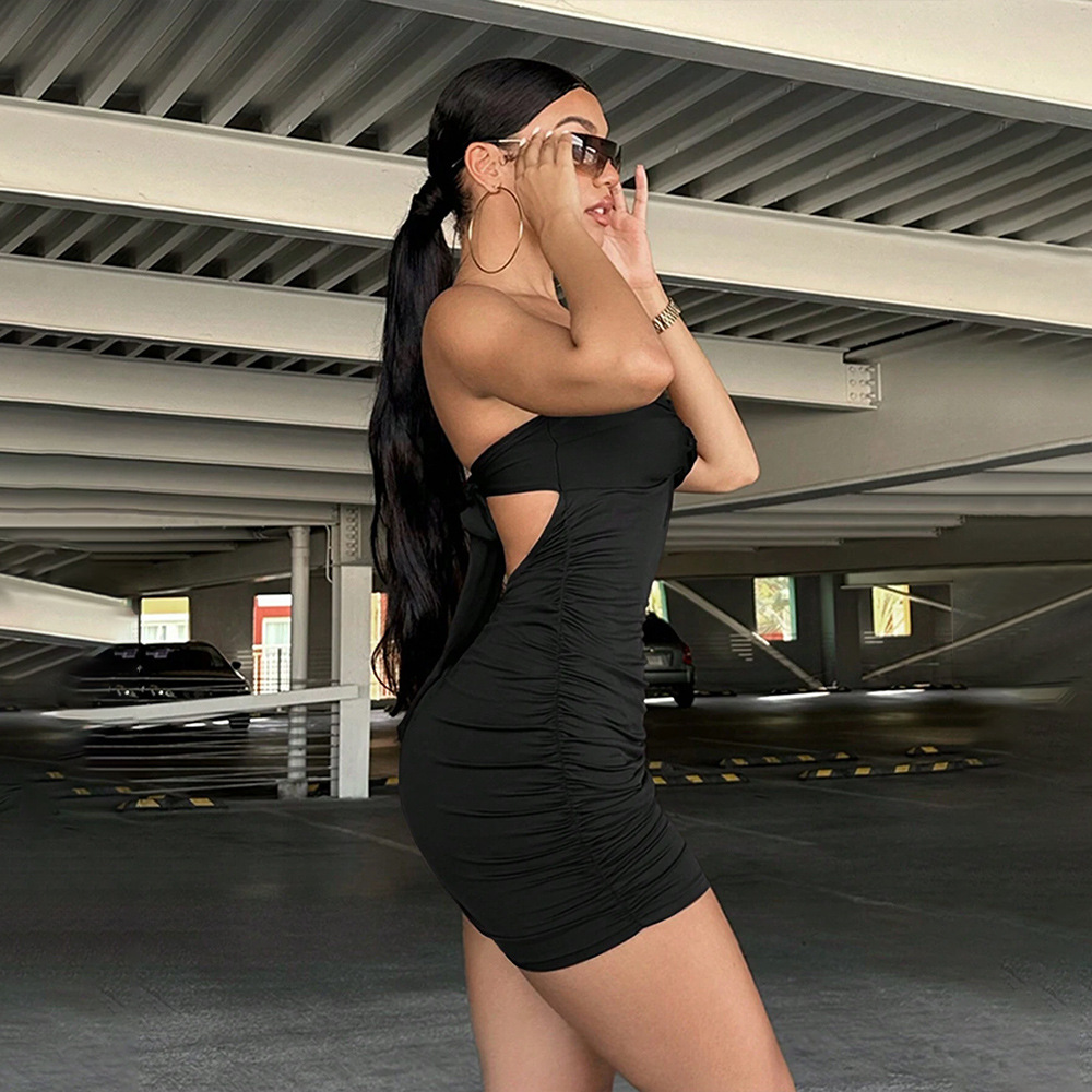 European and American Market Sexy Backless Milk Silk Dress — Unique Design, Adjustable Tie, Comfortable Fit — Evening Wear, Pa