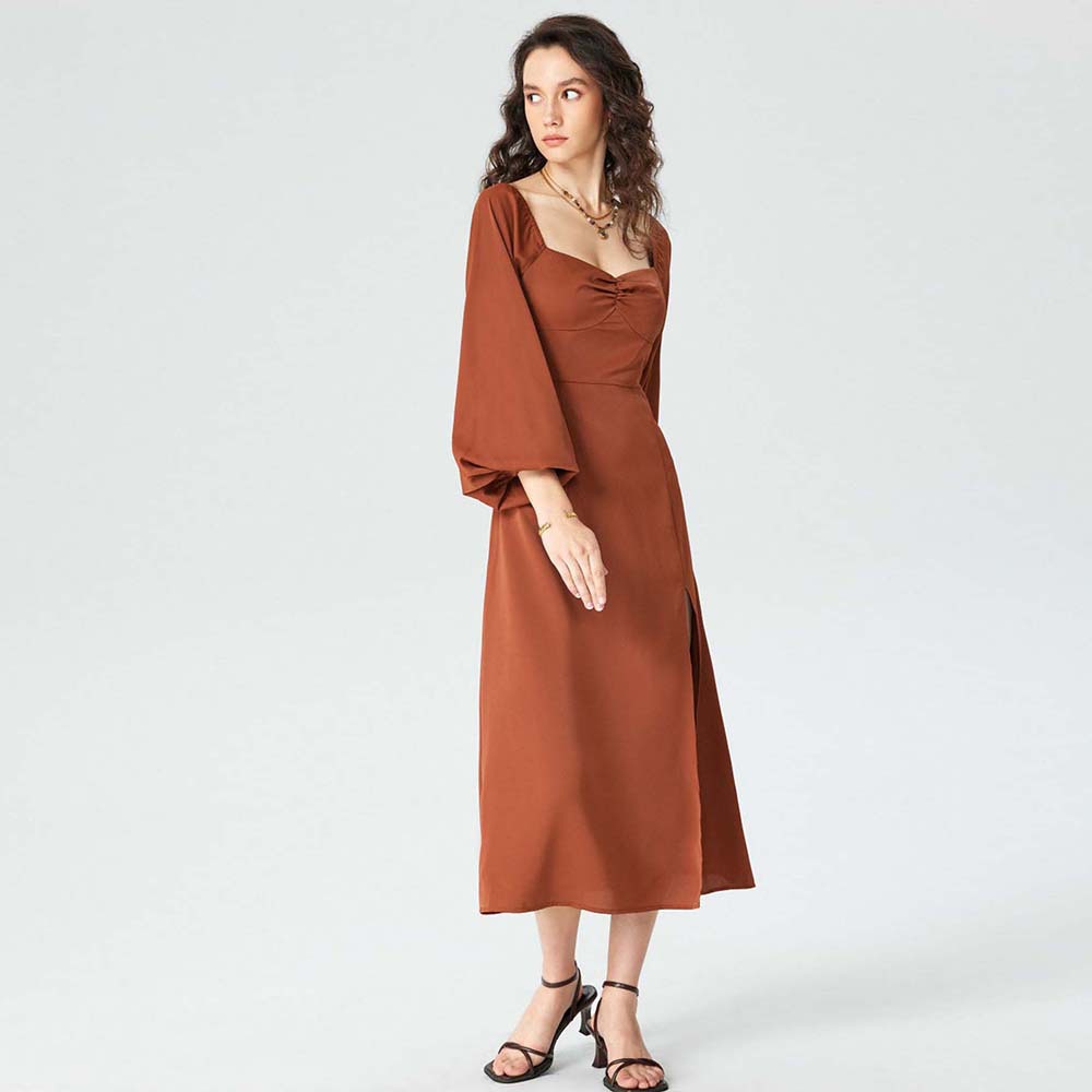 Women's Elegant Square-Neck Maxi Midi Dress