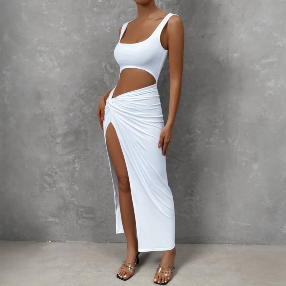 Women's Summer Casual Slim Fit Sleeveless Maxi Midi Solid Color Dress