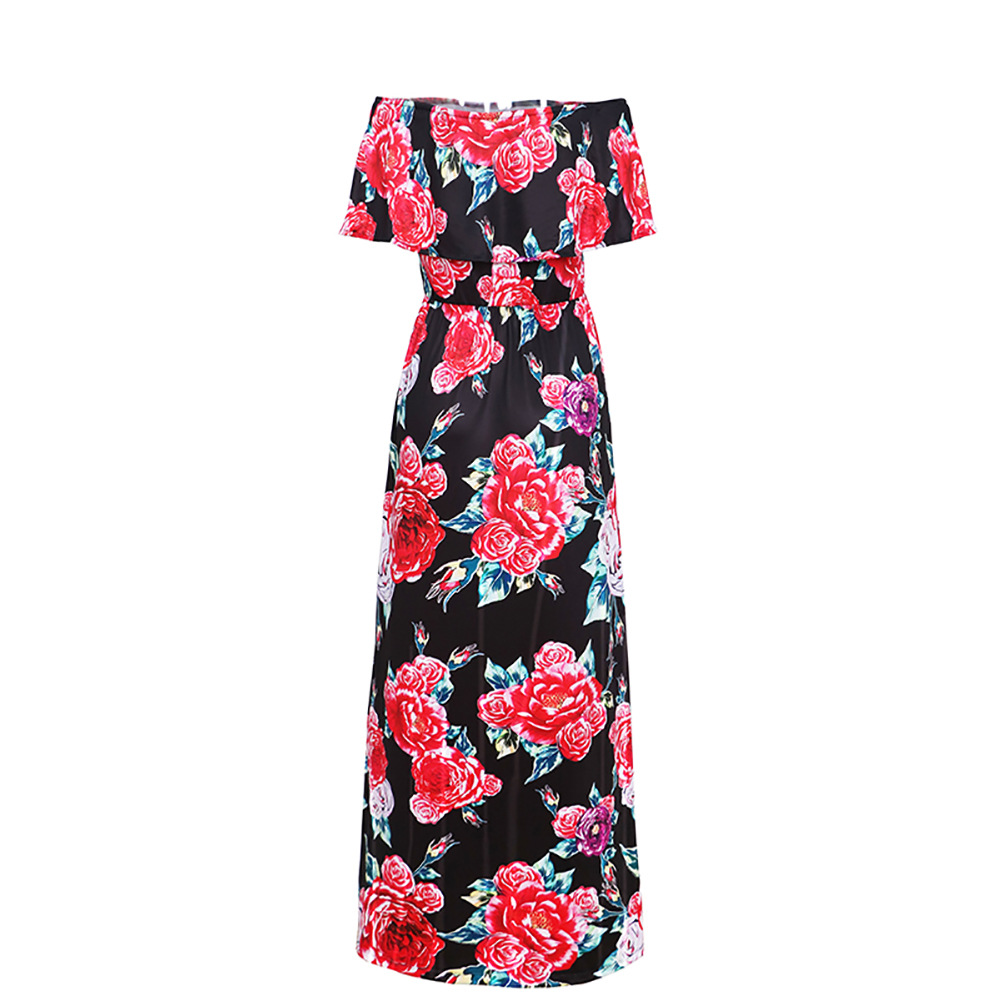 A Line Dress Short Sleeve Floral Print Off Shoulder Spring Summer Fashion for Women Wholesale Available