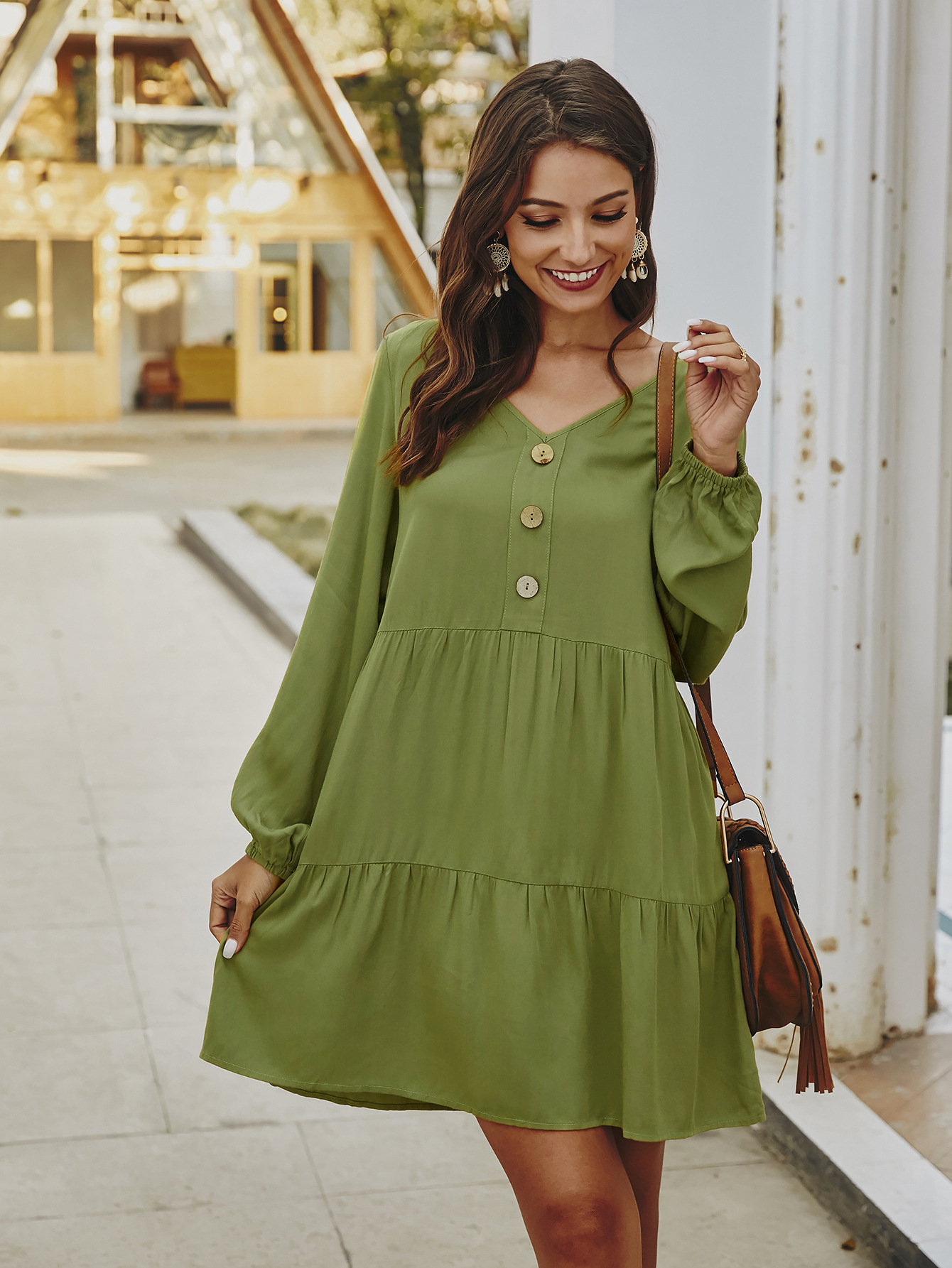 Fashionable Womens Long Sleeve Dress Original Design Solid Color Spring Summer Style Wholesale Availability