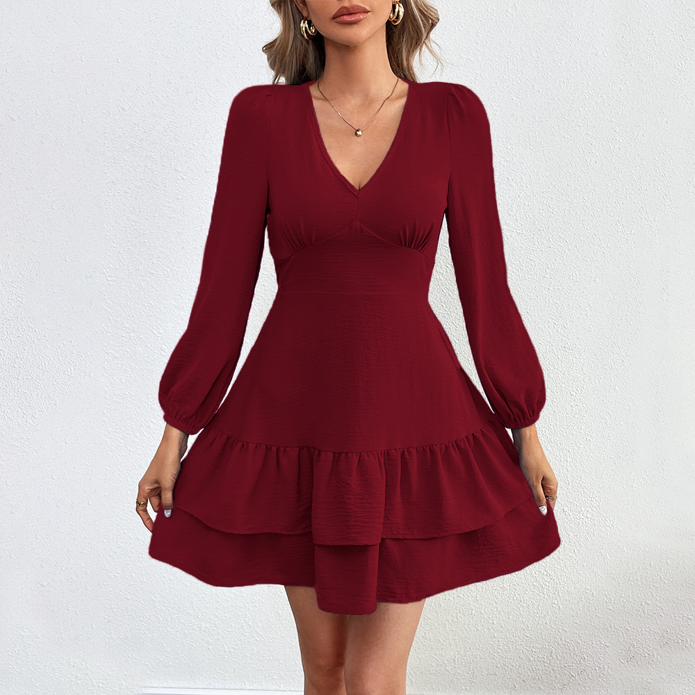 Womens Long Sleeve Dress Sexy Backless Design Ruffle Hem Elegant Style Perfect for Autumn and Winter Events