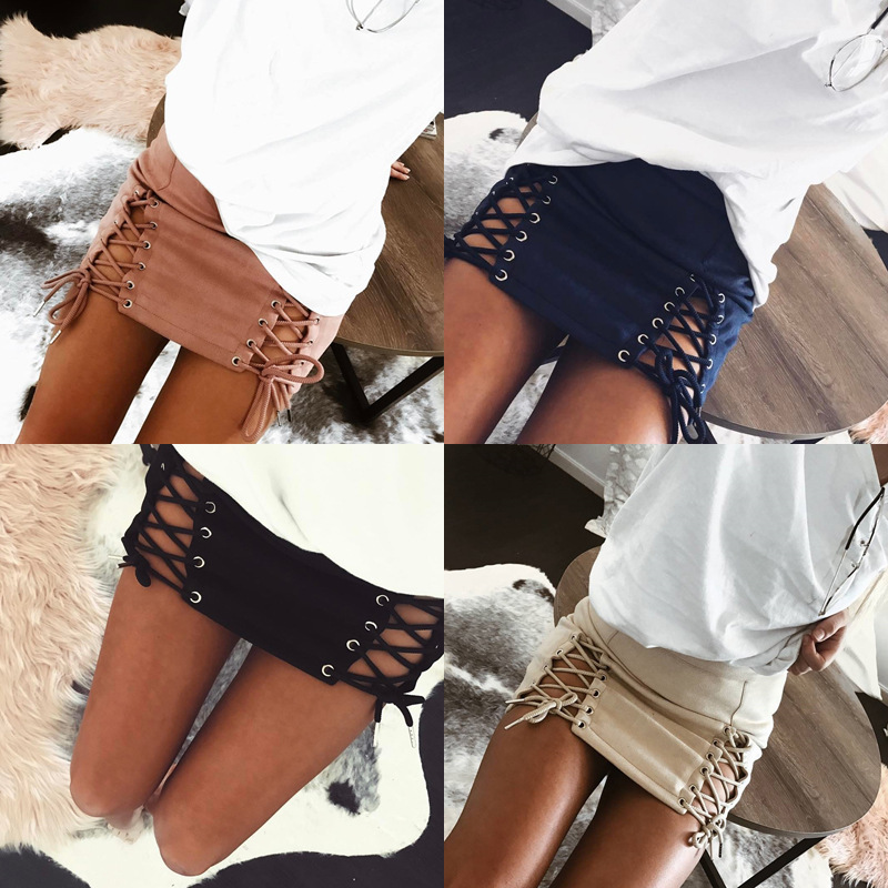 Suede Bodycon Mini Skirt Lace Up Design Sexy Fit Spring Summer Style Wholesale Available factory direct