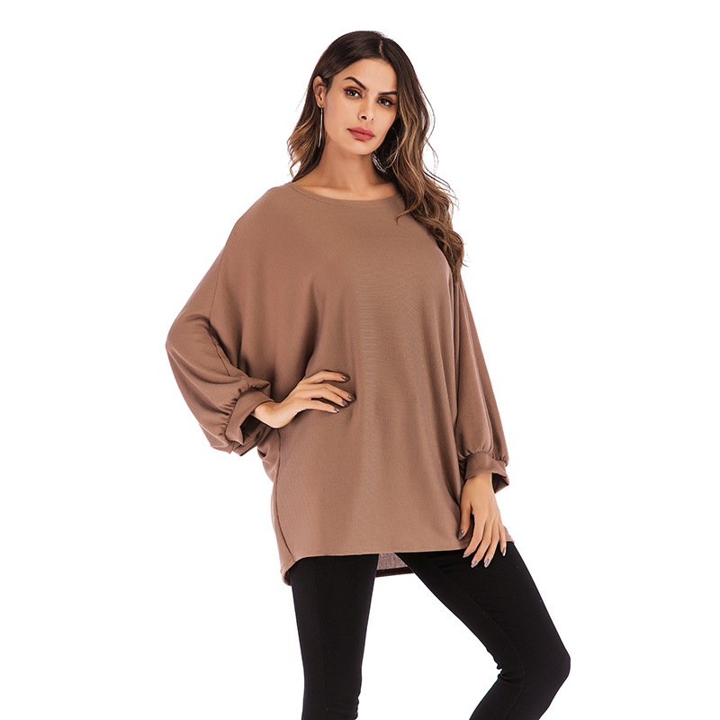 Plus Size Batwing Sleeve T Shirt for Women Loose Fit Solid Color Round Neck Casual Wear Wholesale Available