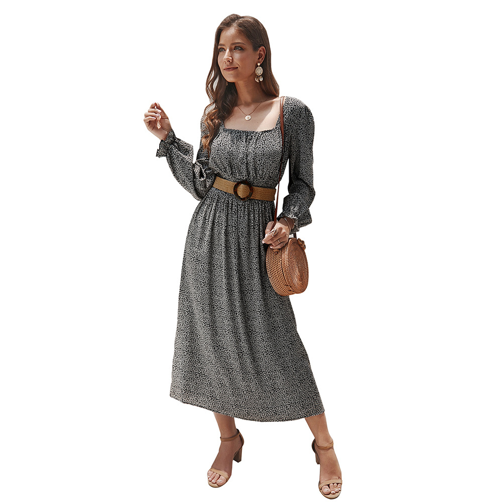 Floral Print Square Neck Dress Original Design Autumn Winter Style Womens Fashion Wholesale Available