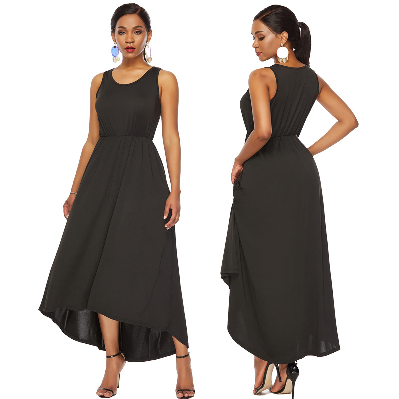 Sleeveless A Line Dress Solid Color Fashionable Irregular Hem Evening Party Gown Wholesale Available