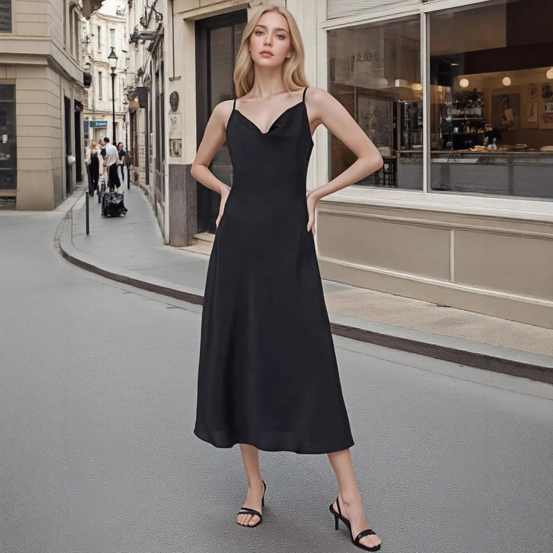 European and American Market Women's Fashion — New Arrivals, Acetate Satin, Sexy, French Style, Long Dress — Casual Wear — Who