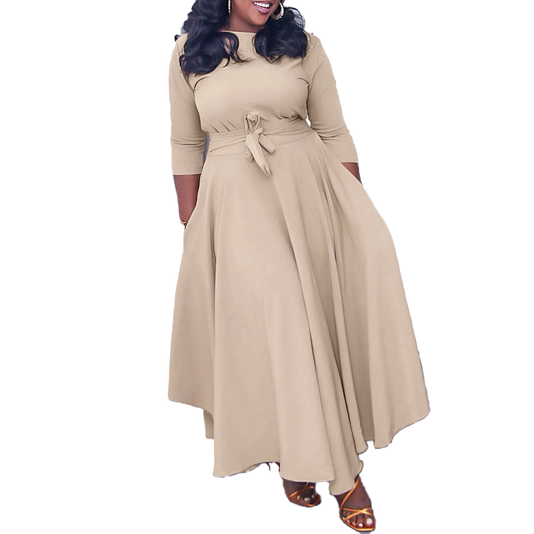 Spring Summer New Fashion Elegant Tie Waist African Plus Size Long Dress