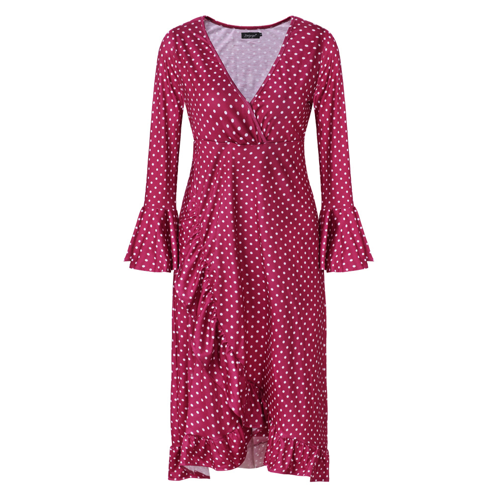Polka Dot Ruffle Hem Midi Dress Womens Spring Summer Fashion Elegant Casual Wear Wholesale Available
