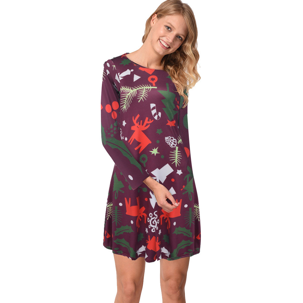 Christmas Dress A Line Silhouette Santa Print Autumn Winter Style Perfect for Holiday Parties Wholesale Available