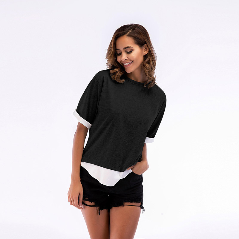 Color Block Round Neck Short Sleeve Womens T Shirt Plus Size Casual Style Summer Wear Ready to Ship