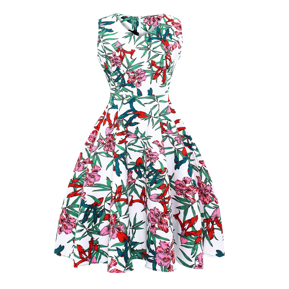 Fashion Floral Print Sleeveless V Neck Dress Elegant Design Comfortable Fabric Perfect for Summer Events Wholesale