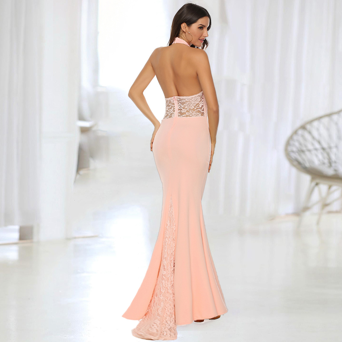 Lace Backless Wedding Dress Sexy Halter Neck Long Length Elegant Design Perfect for Bridal Events Wholesale