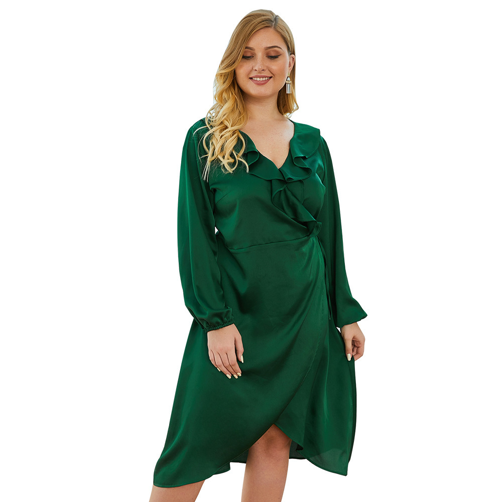 Plus Size Womens Dress Ruffle Hem Long Sleeve Spring Summer Style Wholesale Ready to Ship private label