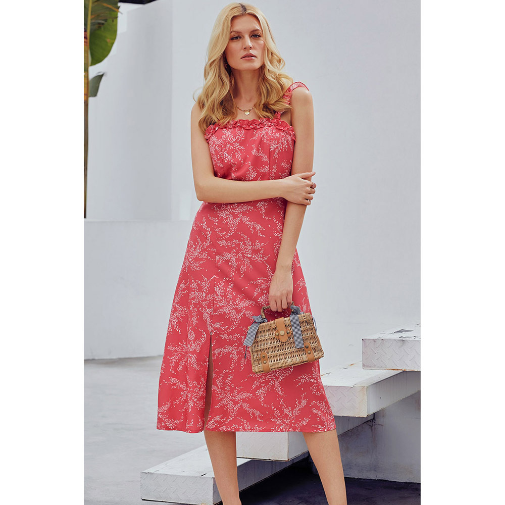 Womens Floral Print Maxi Dress Sleeveless Off Shoulder High Waisted Split Hem Elegant Evening Wear Plus Size