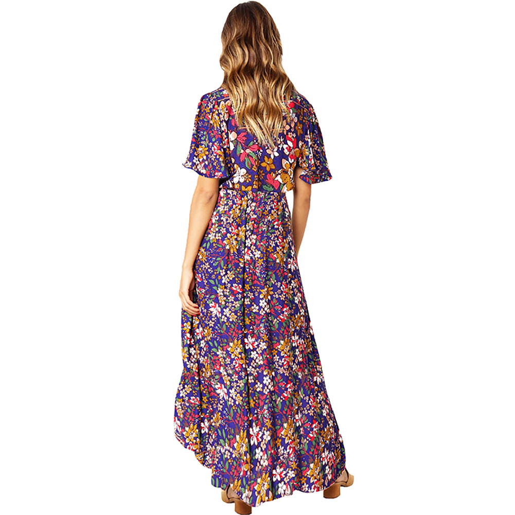 Fashionable Womens Maxi Dress Short Sleeve V Neck Floral Print High Waist Perfect for Summer Events Wholesale